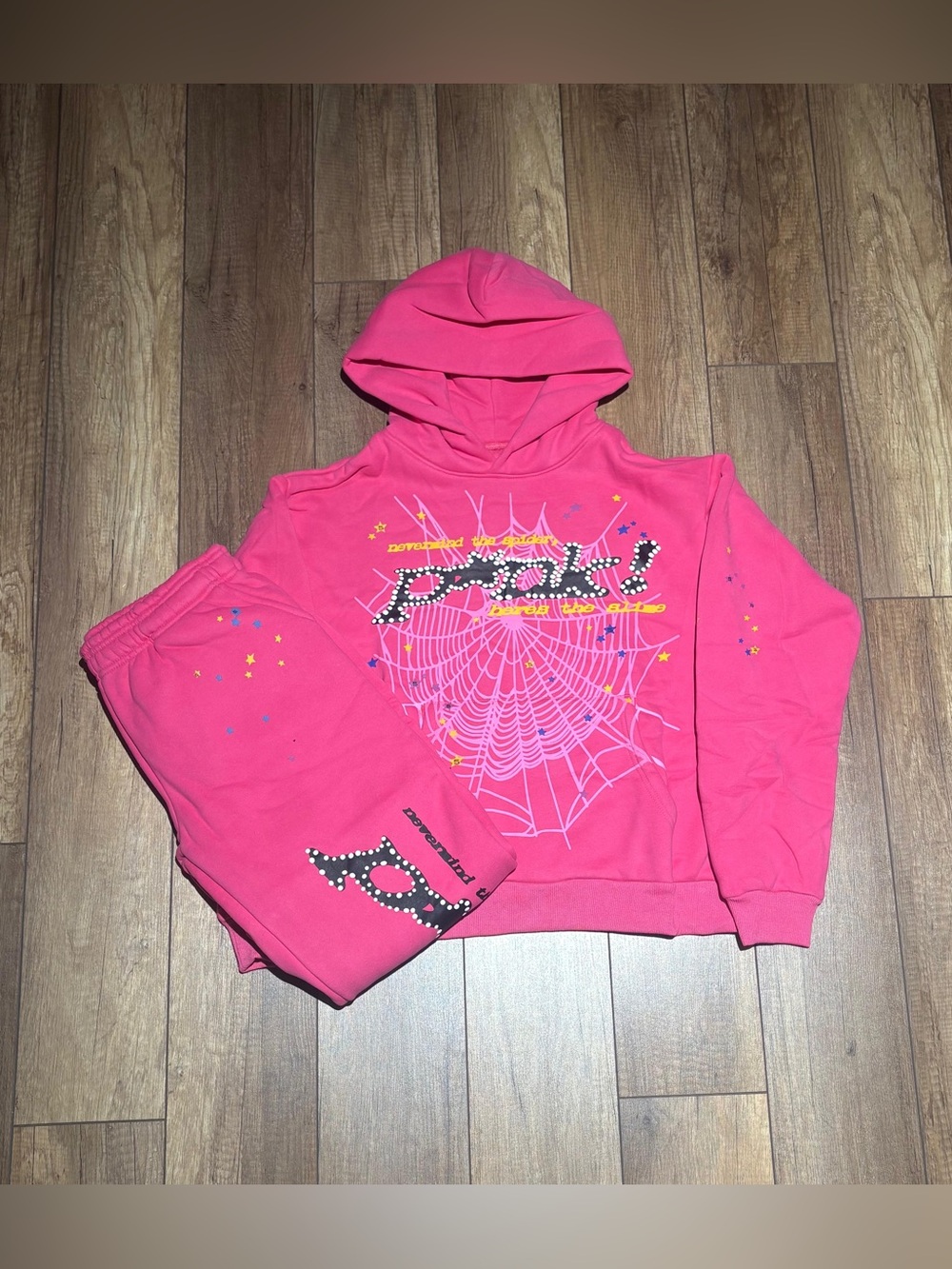 Sp5der Pink Hoodie and Sweapants Tracksuit Set Brand New
